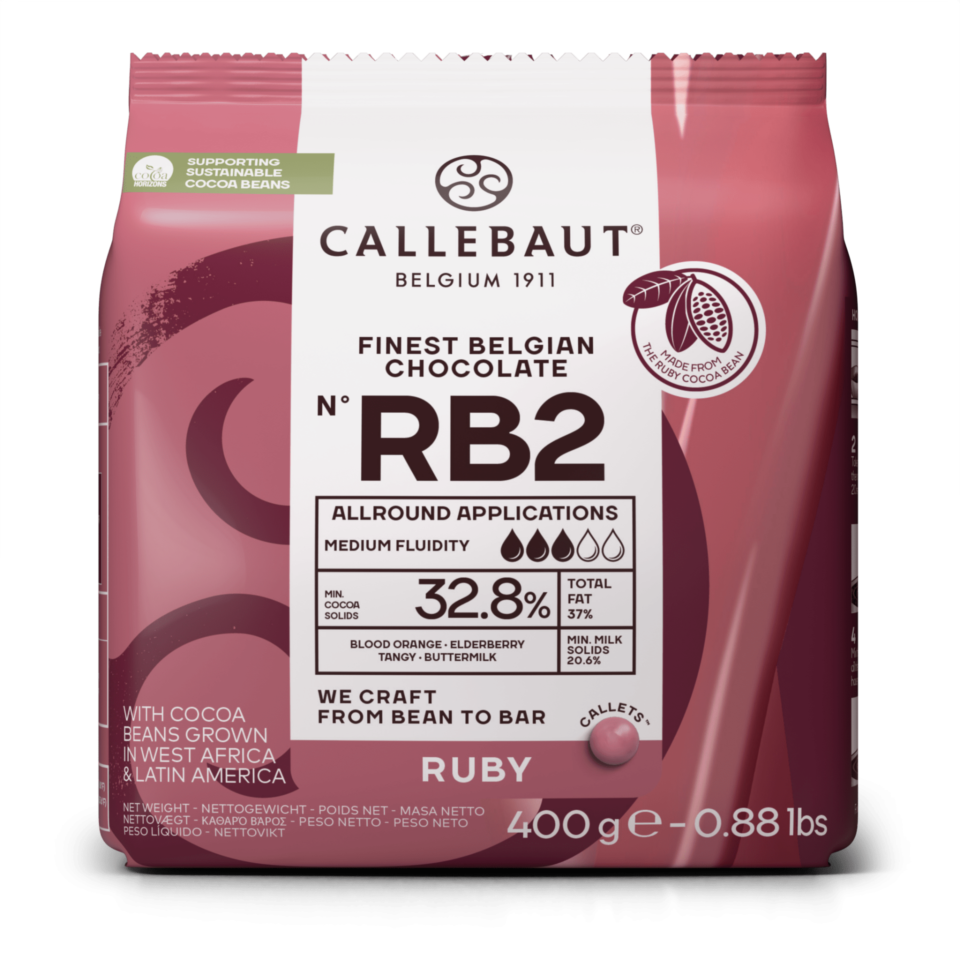 Callebaut Rubin-choklad RB2 – 400 g Chokladknappar-Bäst före 2025-09-08